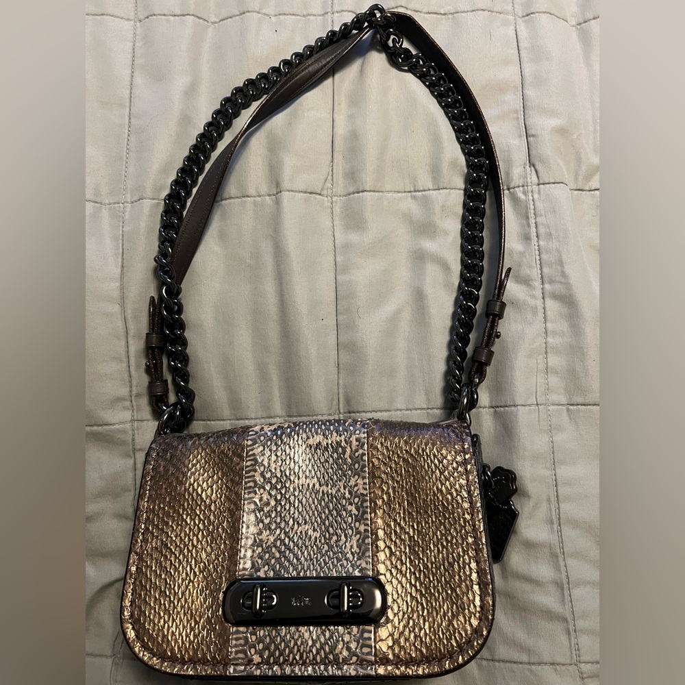 Coach Swagger Metallic Snake Print Shoulder Bag